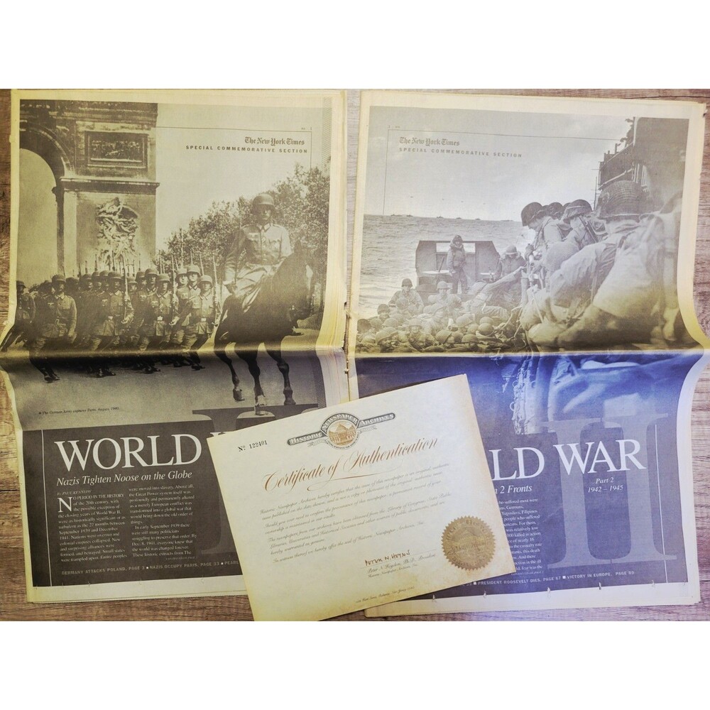Lot of 2 - 1941 & 1943: New York Times Special "World War II" Parts 1 & 2 w/ COA